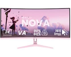 Arozzi Nova 34" Gaming Monitor - Curved - UWQHD VA - 165Hz - Roze