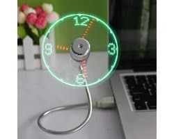 longziming -USB Ventilator - USB Bureaurentilator - Mini Tafelventilator - Geïntegreerde LED Klok - 360° Flexibele Hals - Siliconen Bladen En Metaal - Geruisloos Veilig Design - Ideaal Voor Kantoor En Slaapkamer - 1 Stuk