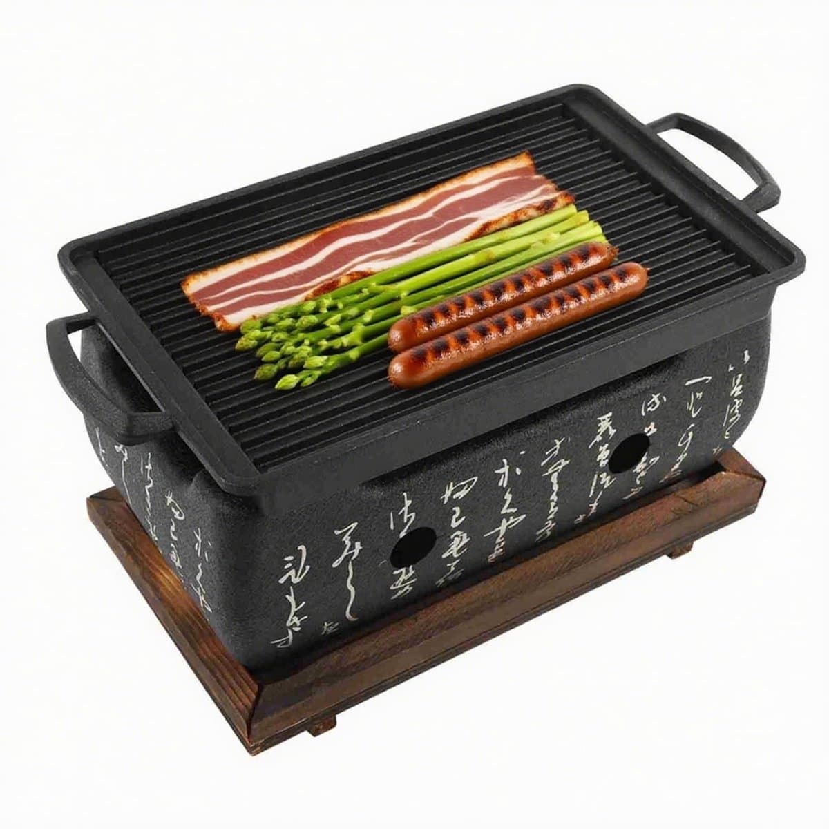 Dailygoods- Tafelgrill Japanse stijl - Houtskool barbecue - Massief houten sokkel - Eenvoudig te reinigen - Geschikt voor tafelgebruik - Duurzaam en brandveilig — afbeelding 1