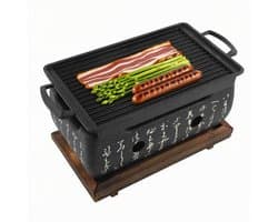 Dailygoods- Tafelgrill Japanse stijl - Houtskool barbecue - Massief houten sokkel - Eenvoudig te reinigen - Geschikt voor tafelgebruik - Duurzaam en brandveilig