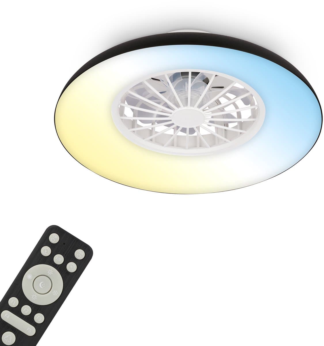 BRILONER Windora - Plafondventilator met verlichting - LED plafondlamp met ventilator - dimbaar - 5 snelheden - ventilatorlamp zomer- en wintermodus - CCT - Ø48.5 cm - zwart — afbeelding 1
