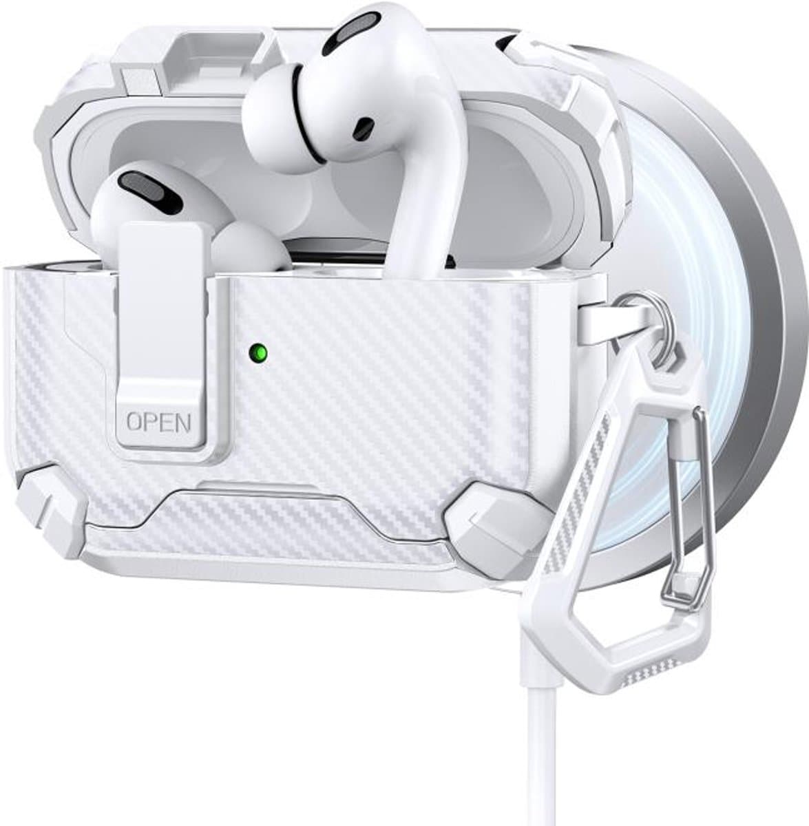Telestore - AirPods Pro 3 Carbon hard case cover - Carbon hybride wit hoesje Beschermhoes - AirPods pro 3 Cover - hoesje geschikt voor Apple Airpods pro 3 - wit - Carbon hard cover - met MagSafe functie — afbeelding 1