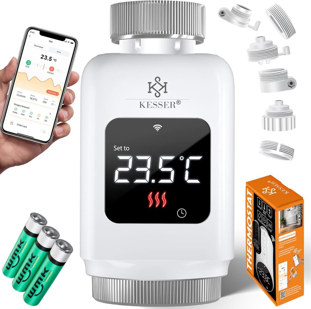 Set van 4 Slimme Wifi Radiatorthermostaten met App- en Spraakbesturing — afbeelding 1