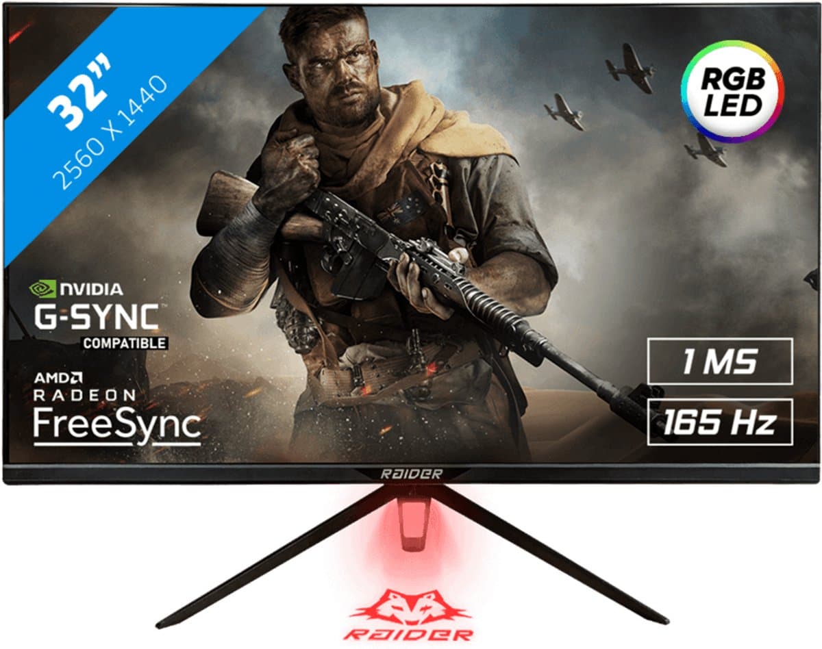 RAIDER Ultra Gaming Monitor - 165Hz - QHD (2560x1440) - IPS - 1 ms - FreeSync/G-Sync - RGB - 32 inch — afbeelding 1