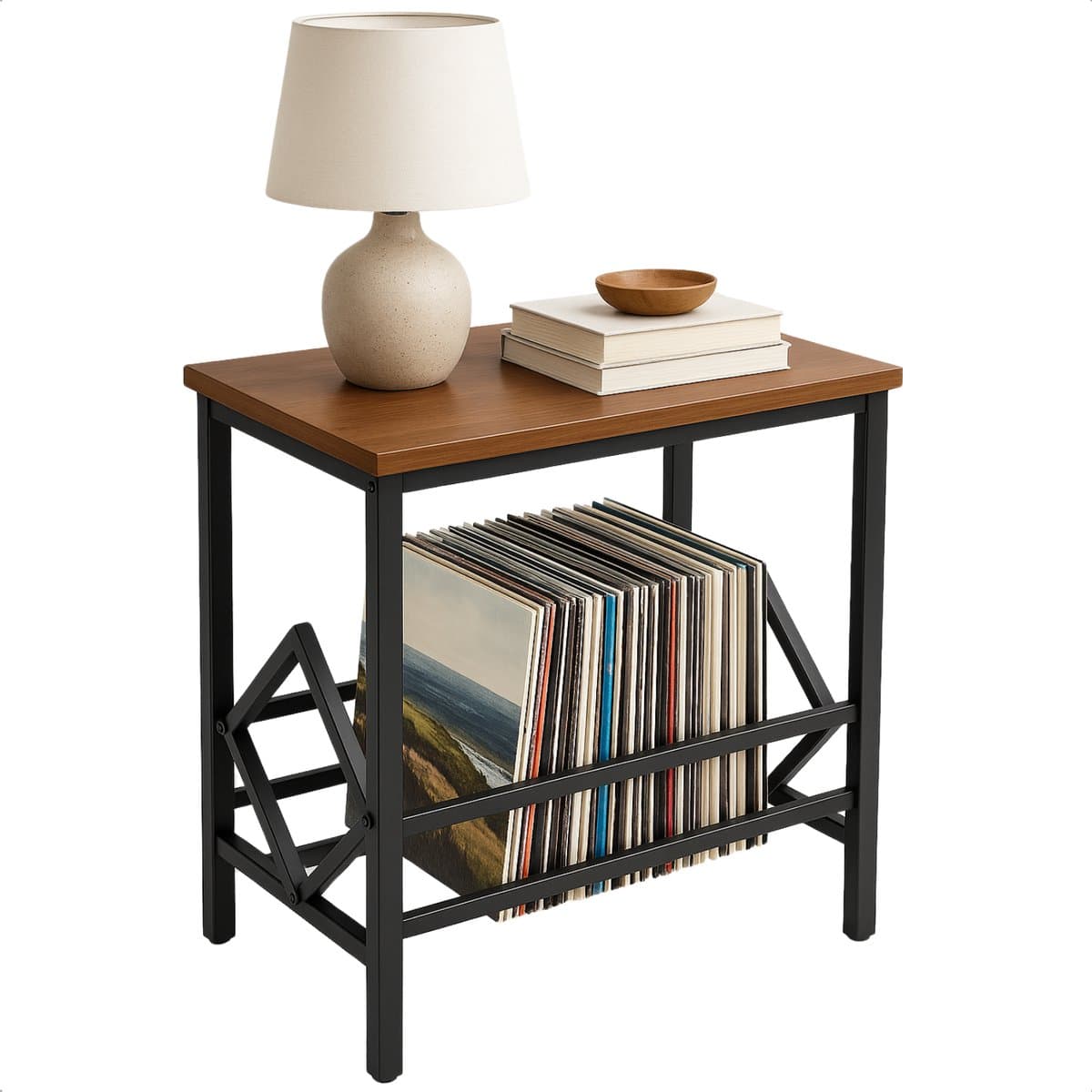 Cheqo® LP Opbergsysteem - Bijzet Tafel - Vinyl Houder - Platenrek - Platenhouder - Bijzettafel - Platenkast - Platenstandaard LP Rek - Platenspeler Meubel - Metaal MDF — afbeelding 1