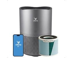 Vibrix PureFlow50 Pro Luchtreiniger / Air Purifier – HEPA + koolstoffilter – 350 m³/u – Voor kamers tot ca. 50 m² – Ionisator – App-bediening – Zeer stil met slaapstand – Luchtkwaliteitindicator