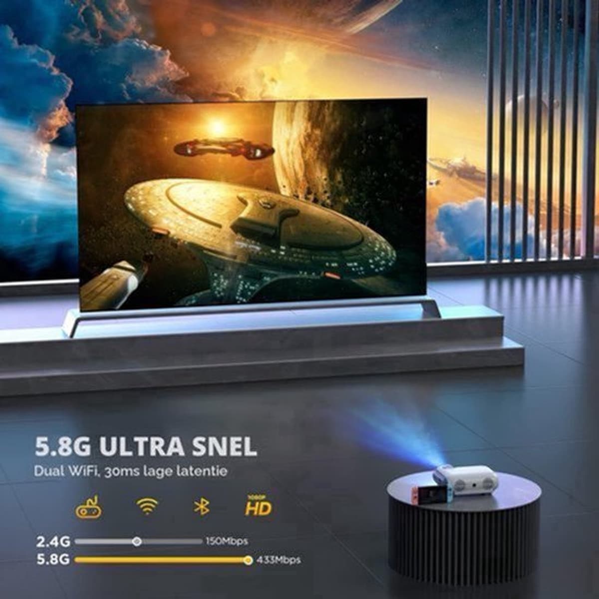 Beamer 1080P Full HD - 7500 Lumen Helderheid - LCD Scherm - HDMI En AV Aansluiting - Draagbare Projector - Thuisbioscoop Projector — afbeelding 1