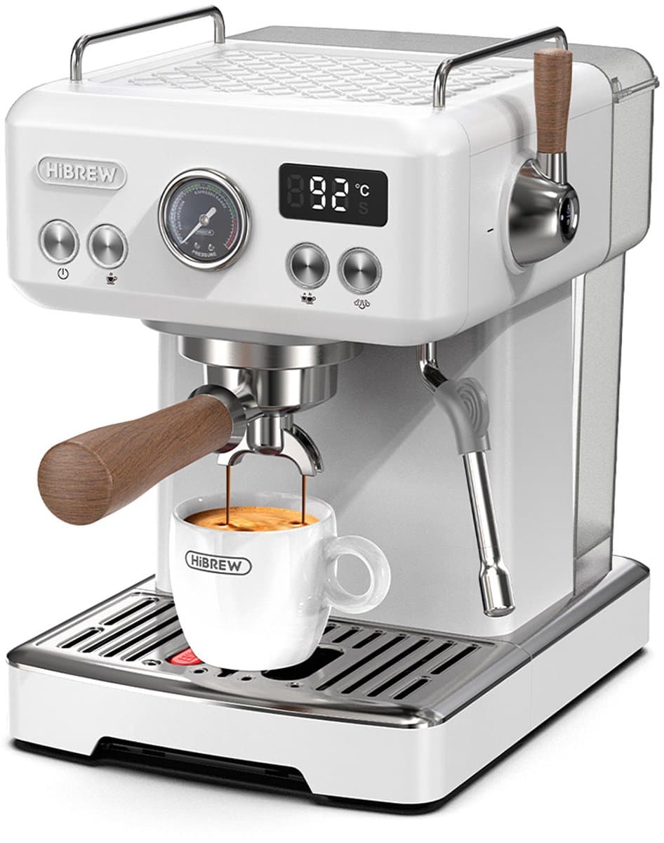 HIBREW H10Plus espressomachine, halfautomatisch koffiezetapparaat van 20 bar, snelle verwarming, temperatuurregeling, stoomopschuimer voor cappuccino latte, compact roestvrij staal — afbeelding 1
