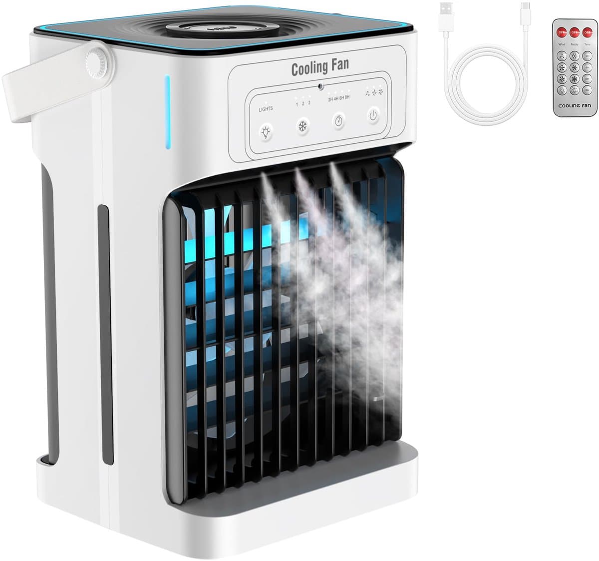 SnelShoppen - Mobiele Airconditioning Mini Luchtkoeler met Waterkoeling, 1100 ml Watertank, 3 Luchtsnelheden, 3 Koelnevels, 2-8 Uur Timer, 7 LED Kleur — afbeelding 1