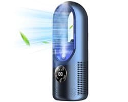 longziming -Bladeless Luchtkoeler met Bevochtiger – 6 Snelheden, Waternevel, Timer, Compacte USB Ventilator voor Slaapkamer, Kantoor en Woonkamer – 100 ml – blauw