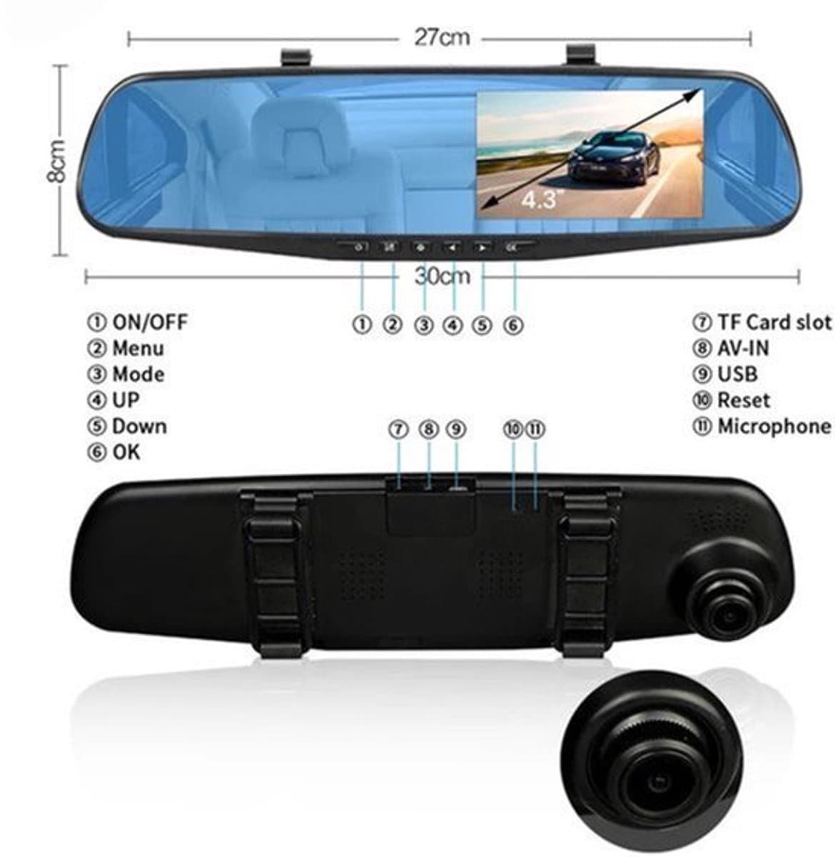 Dashcam voor Auto - Dashcam 4.3 Inch - Full HD 1080P Auto Rij Recorder - Achteruitkijkspiegel DVR - Nachtzicht, Bewegingsdetectie & Parkeermodus - 6M Achteruitrijcamera - Zonder Geheugenkaart - Zwart — afbeelding 1