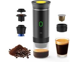 Draagbare Koffiemachine 3-in-1 Capsule – Nespresso & Dolce Gusto & Koffiepoeder Compatibel – USB-C Oplaadbaar 3×2500mAh Powerbank – 60ml Espressomachine Koffiezetapparaat Camping Auto Kantoor Reizen Trein – Zwart Snoerloos