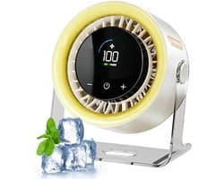 Breedhoek verstelbare bureauventilator - 14,7 × 7,3 × 16,2 cm - Oplaadbaar - 100 snelheidsstanden – Geschikt voor studenten, studeerkamers, slaapkamers, huizen, dutjes, desktopcomputers, enz. - Geel