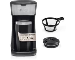 Barista Single koffiezetapparaat to go 450 watt | compact filterkoffiezetapparaat met thermobeker | kleine, draagbare coffee to go machine | incl. isolatiebeker & nylon permanent filter - zwart