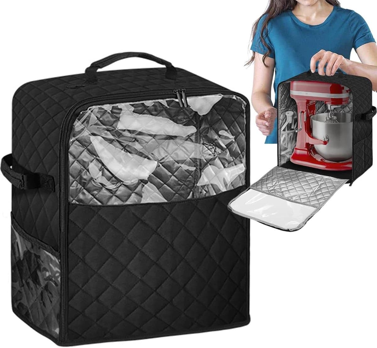 Mixerhoes Met Handvat - Keukenmachine Cover - Keukenmachine Beschermen - Waterdicht Polyester Materiaal - Groot/Klein - Grijs — afbeelding 1