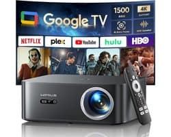 SnelShoppen - 4K Home Theater Projector met Google TV | 1200 ANSI lumen | Autofocus | Trapeziumcorrectie | 20W Smart Licht | FHD 1080P | WiFi 6 | Blue