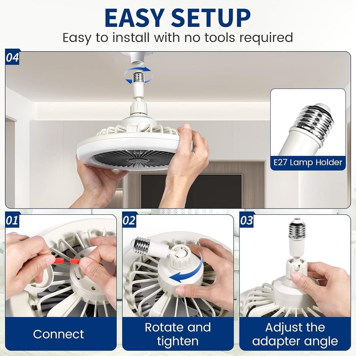 Ventilator Plafond - Wit - 24.5 cm - Stiltefunctie met Licht - Voor Slaapkamer en Woonkamer — afbeelding 1