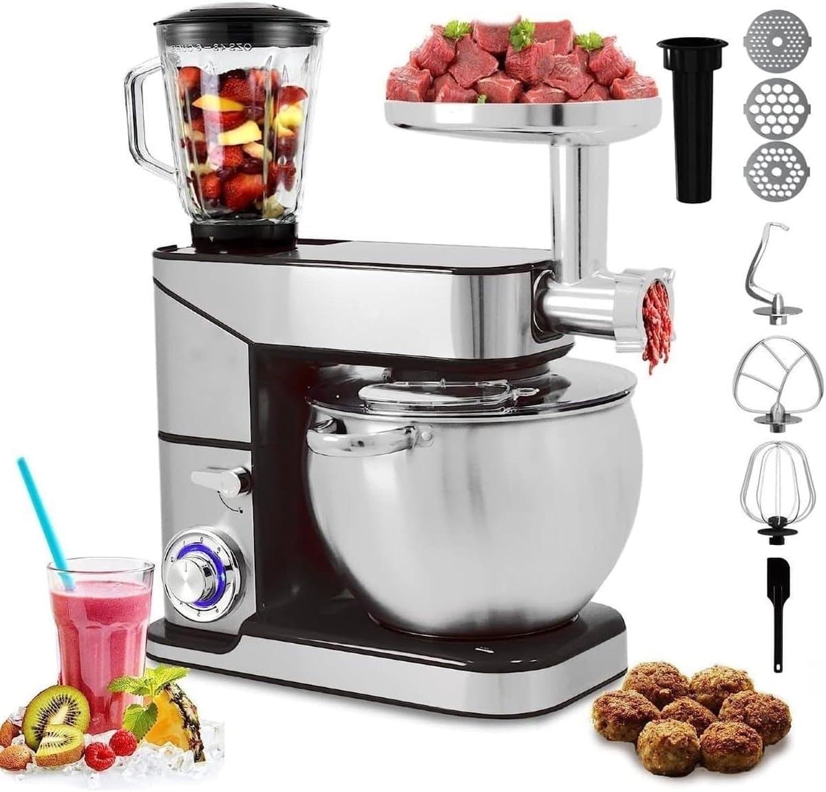 Keukenmachine - Mixer Deegklopper - Grote hoeveelheden bereiden - Krachtige 2000W motor - 12 liter kom - Zilver — afbeelding 1