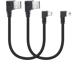 SnelShoppen - Short Mini USB Kabel 10 inch - 2.0A Plug Rechts Hoek - Voor GPS, Dashcam, Digitale Camera, Harde Schijf - 25 cm Antitangle Draad