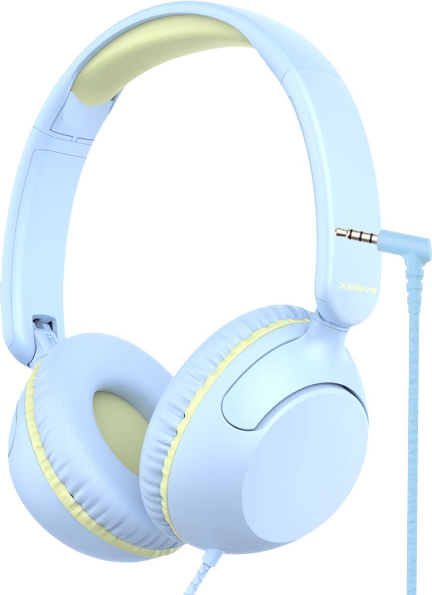 Xssive Kinder Koptelefoon met Volumebegrenzing 85dB - Koptelefoon Voor Kinderen 3-9 Jaar Met Microfoon en Kabel - Veilig Geluid - Blauw/Geel — afbeelding 1
