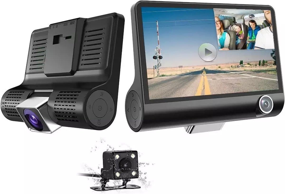 TechU™ Dashcam Voor en Achter Camera – MK11.1 Dashboardcamera – 4” Scherm – Full HD 1080P – 170° Wijdhoeklens – Nachtvisie – Loop recording – Bewegingssensor – G-sensor – Parkeermodus – Incl. Achteruitrijcamera - voor auto — afbeelding 1