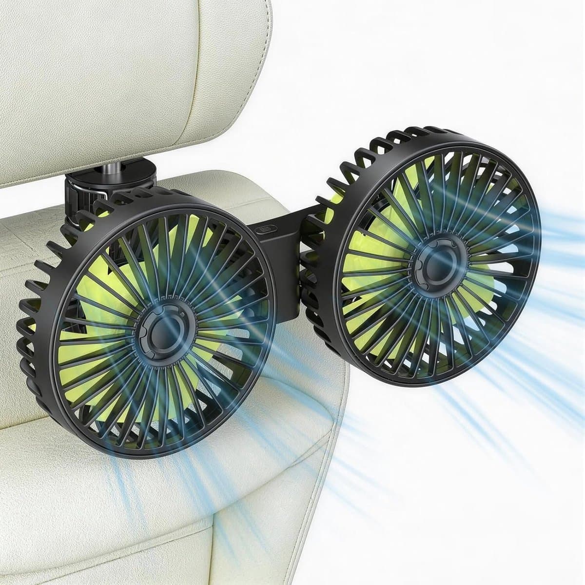LISM - USB-ventilator voor de achterbank; dubbele ventilator voor de airconditioning in de auto; 360° draaibare hoofdsteunventilator; krachtige draagbare ventilator met drie snelheidsstanden. — afbeelding 1