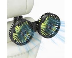 LISM - USB-ventilator voor de achterbank; dubbele ventilator voor de airconditioning in de auto; 360° draaibare hoofdsteunventilator; krachtige draagbare ventilator met drie snelheidsstanden.