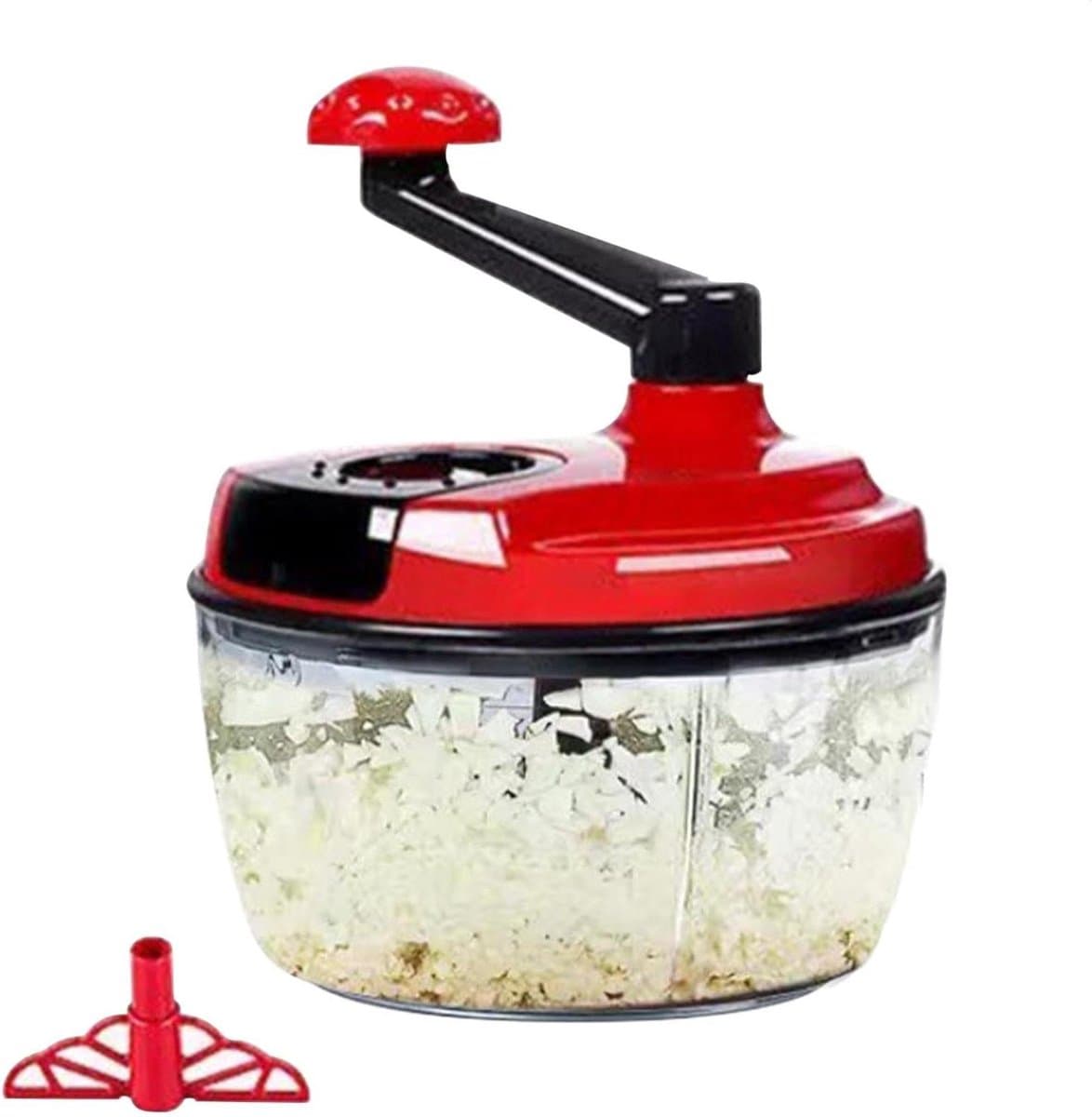 Handmatige Keukenmachine - Voedselhakker - Voedsel Bereiden - Inklapbare Zwengel - 18.5 cm Hoogte - Rood — afbeelding 1