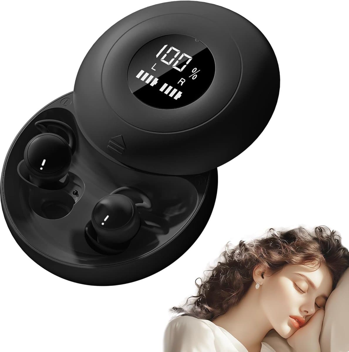 carmdering - Slaap Oordopjes - Slaap Hoofdtelefoon - Draadloze In-Ear Headsets - Bluetooth 5.4 Connectiviteit - Zijslaper Comfort Design - Vloeibaar Siliconen Materiaal - Onzichtbare Pasvorm Met Digitale Display - 1 Set — afbeelding 1