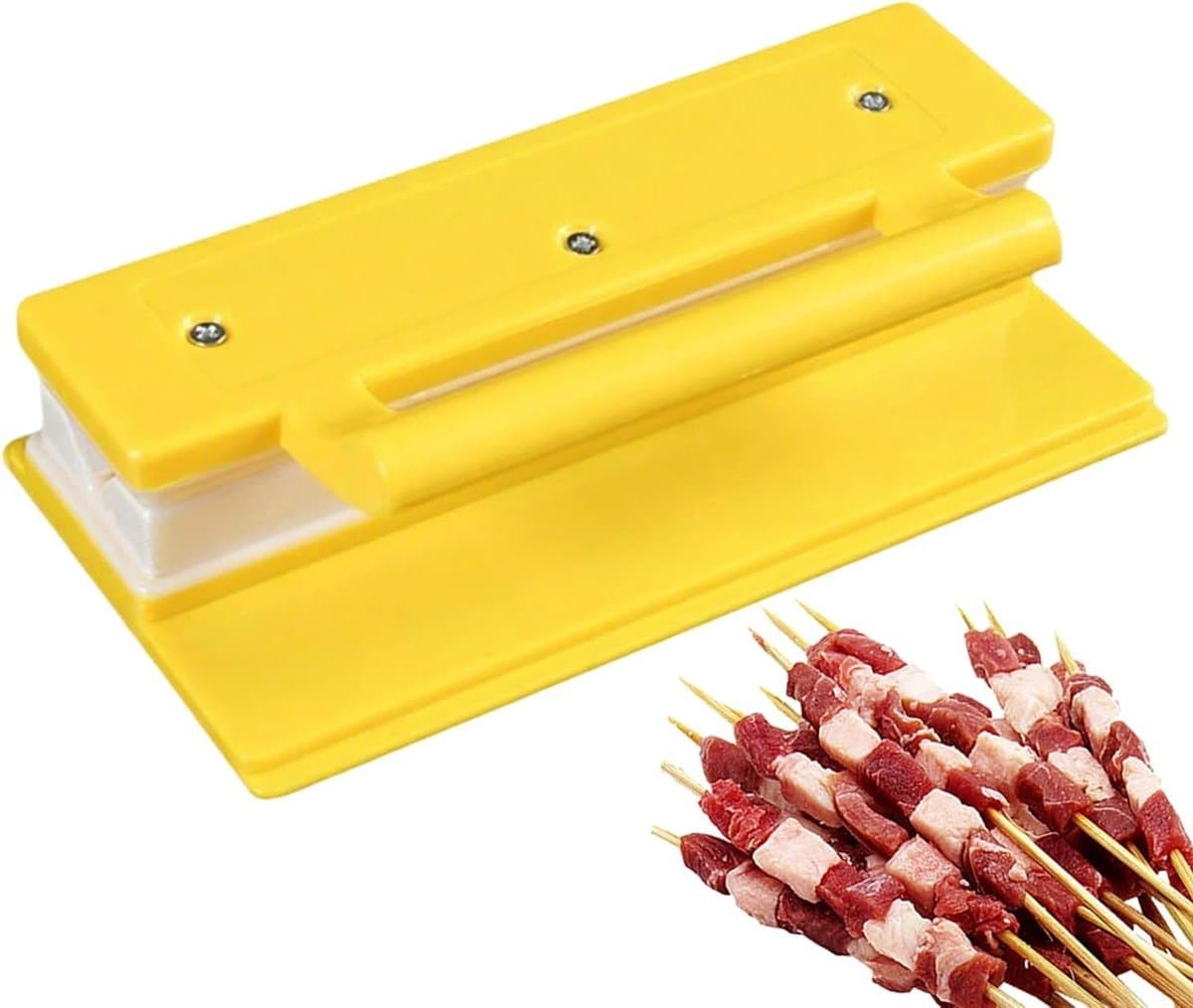 Satéprikker Machine - Kebab Maker - Vlees Vormen - Tijdbesparende Oplossing - 19.5x4.5x10.5cm - Geel — afbeelding 1