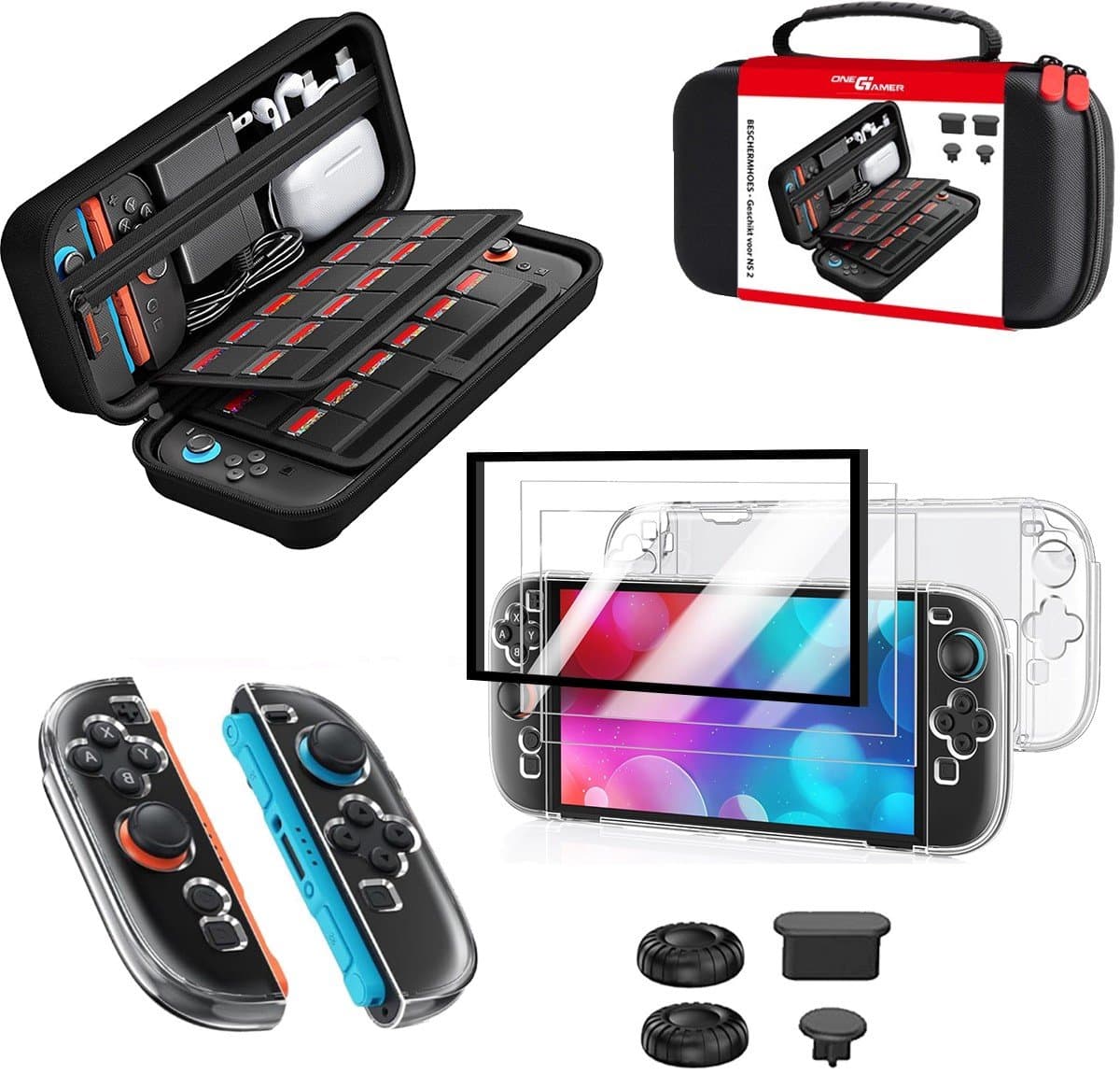 OneGamer - Geschikt voor Nintendo Switch 2 Case - Accessoires 7 in 1 - Beschermhoes – Opbergtas - Screenprotector – Zwart — afbeelding 1