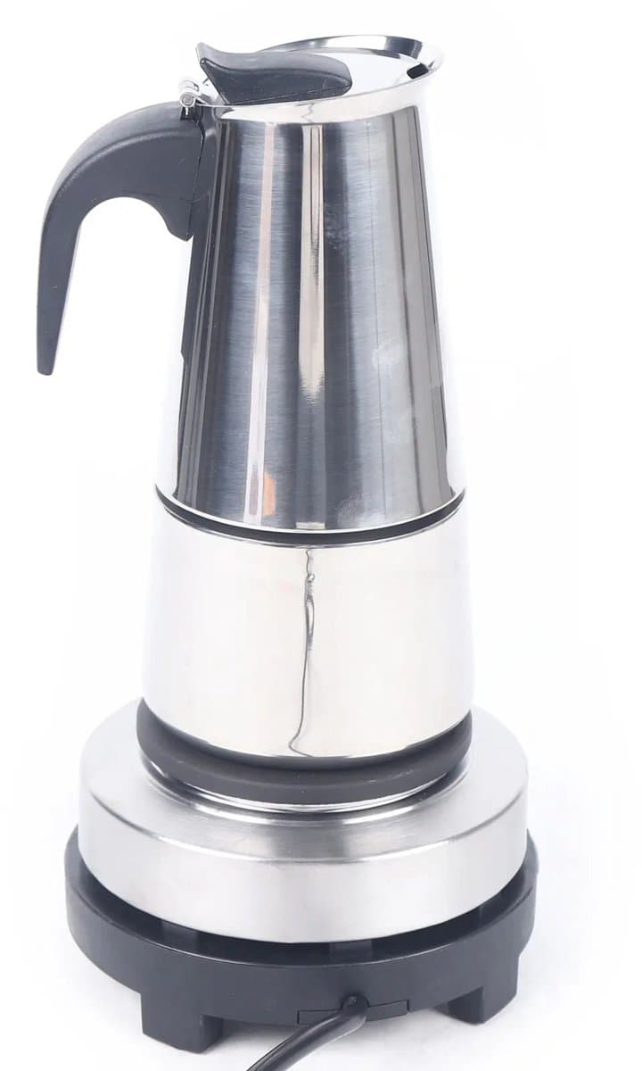 Percolator - Moka Pot - Voor Thuis, Kantoor & Horeca - Zilver - Roestvrij Staal - 300 Ml / 19,5 Cm - Met Elektrisch Fornuis - 1 Stuk - Elektrisch, 6 Kops, Instelbare Temperatuur — afbeelding 1