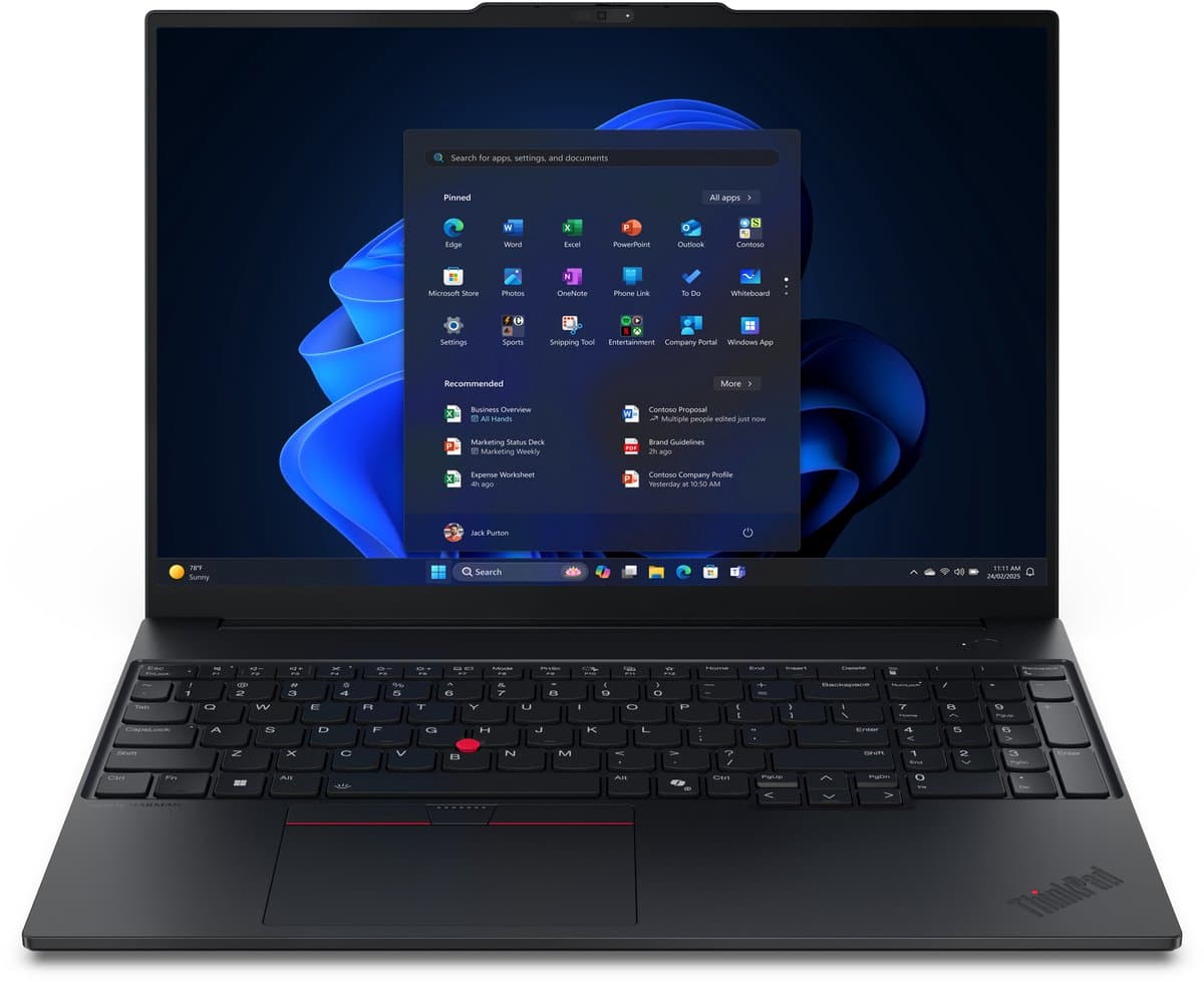 Lenovo ThinkPad E16 Gen 3 (Intel) Copilot+ PC Intel Core Ultra 7 256V Laptop 40,6 cm (16") WUXGA 16 GB LPDDR5x-SDRAM 512 GB SSD Wi-Fi 6E (802.11ax) Windows 11 Pro Engels Zwart — afbeelding 1