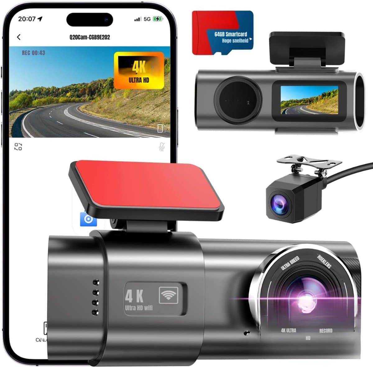 RWB® Dashcam Voor en Achter - Dashcam - Dashcams - Zwart - 4 x 10 x 5 cm — afbeelding 1