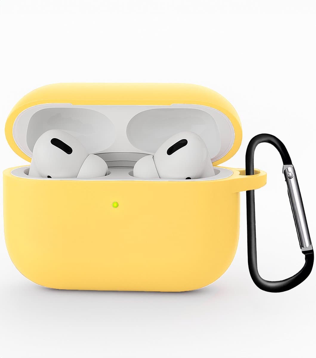 Hoesje - Geschikt voor Apple Airpods Pro 3 - Siliconen Hoes met Clip - Silicone Case Cover - Geel — afbeelding 1