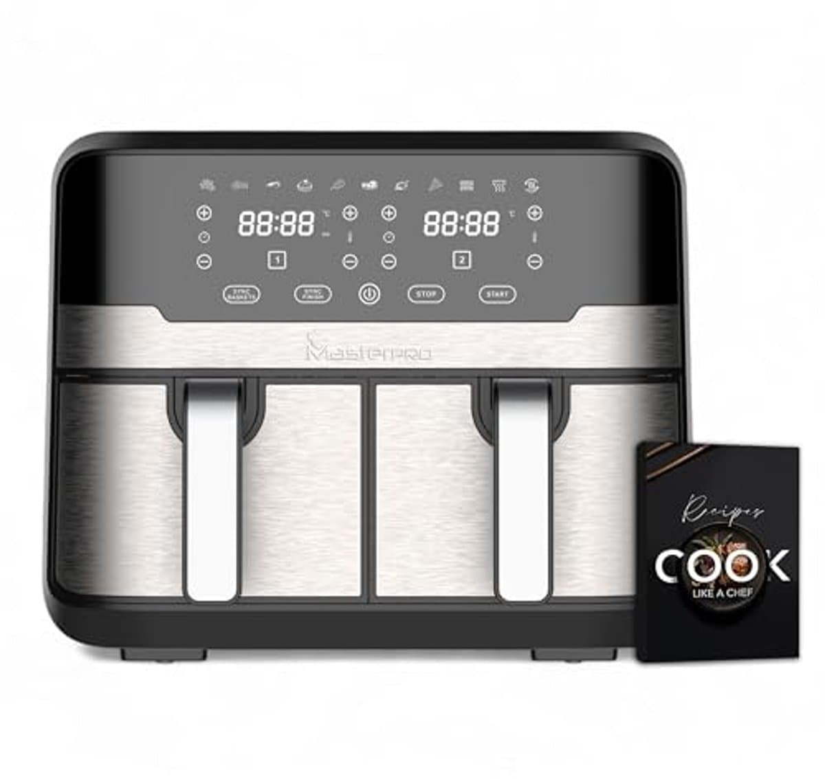 900W Hot Air Fryer 9L met LED Touch Screen en 11 functies | Dubbele friteuse — afbeelding 1