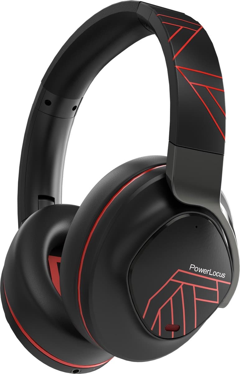 PowerLocus MoonFly Koptelefoon Over-Ear met Passief Noise Cancelling, Draadloze Hoofdtelefoon, Voice Assistant Activation - Zwart/Rood — afbeelding 1