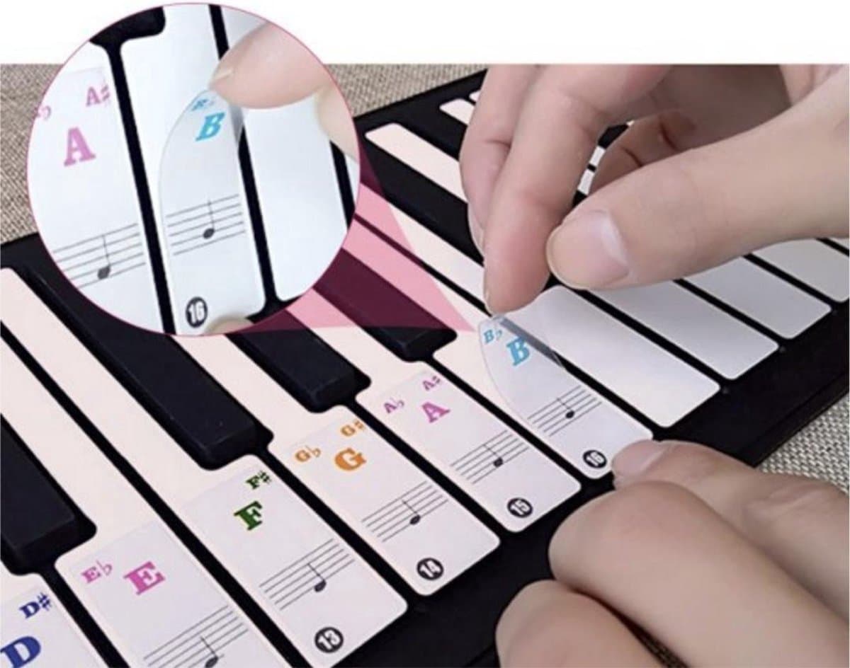 CHPN - Pianostickers - Stickers voor piano - Pianoles - Toetsen Keyboard - Gekleurde Noten - Voor Beginners - Eenvoudig Muziek Noten Lezen & Spelen - Piano Stickers! - Universeel - Gekleurd — afbeelding 1