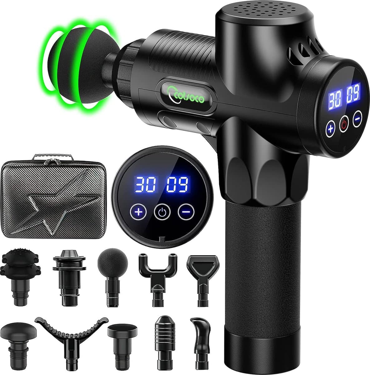 Massage Gun voor Rug, Nek en Schouder - Stil Elektrisch Massageapparaat met 30 Snelheden en 10 Massage Koppen voor Spiermassage en Pijnverlichting — afbeelding 1