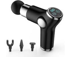 Zwarte Massagegun + 4 Opzetstukken - Massagepistool - Massage Gun - Massage Pistool - Massageapparaten - Draadloos - professioneel - Sport