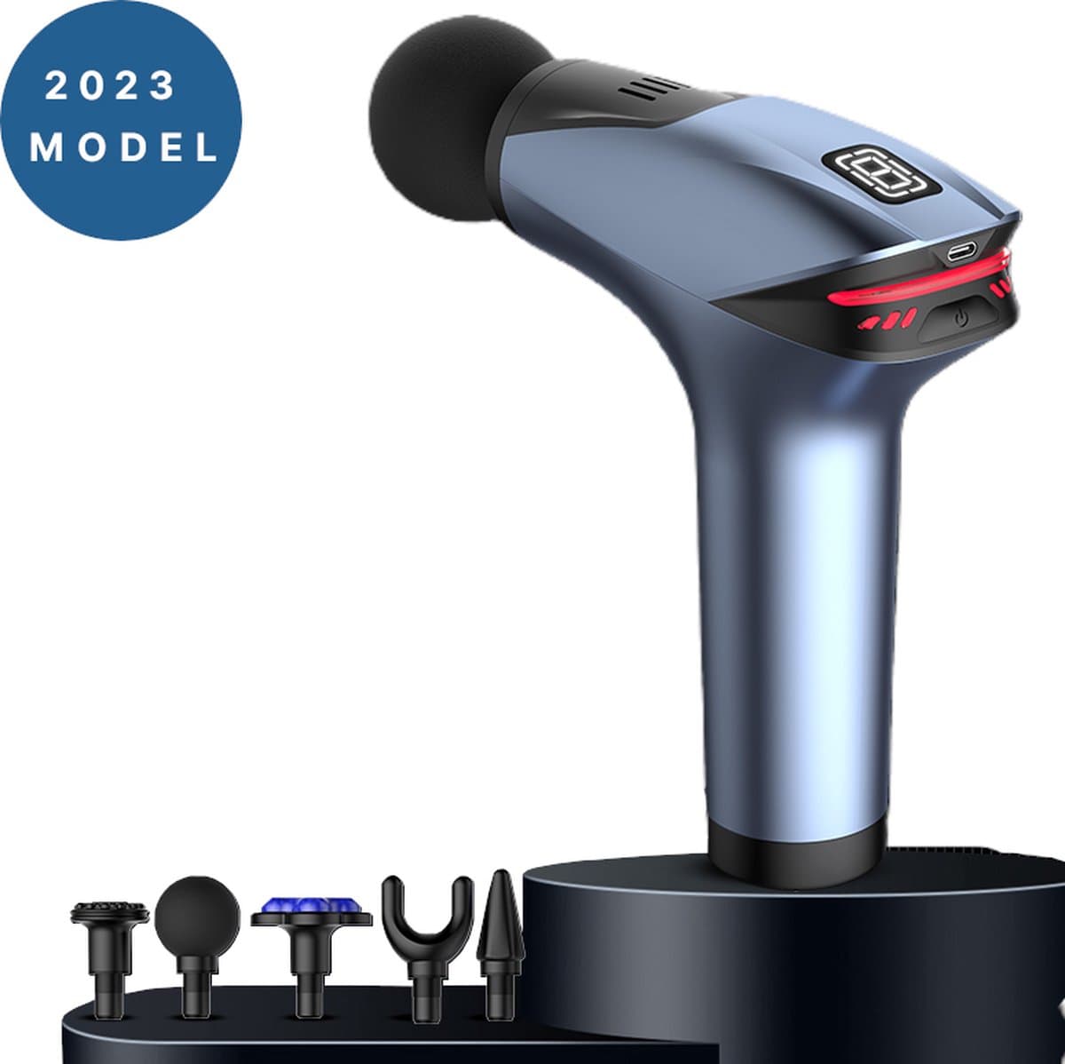 BLOZ® - Massage Gun - Massage Apparaat Fitness - Massage Gun Professioneel - Massage Pistool Relax - Cadeau - Blauw - IJscompres Opzetstuk — afbeelding 1