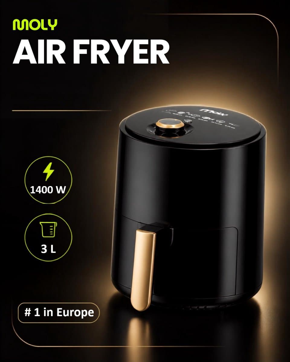 Moly Airfryer 3 Liter - 1400W - Heteluchtfriteuse - Compacte Air Fryer - Voor Frituren, Bakken en Bereiden — afbeelding 1