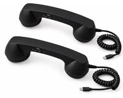 Retro Telefoonhoorn - Geschikt voor iPhone & Android - USB-C Bedrade Telefoonhoorn met Microfoon - Vintage Handset voor Bellen, Videogesprekken, Vergaderingen & Online Conferenties - Zwart(2 Stuks)