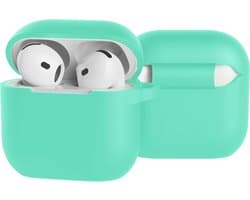 Case - Geschikt voor Apple AirPods 5 - Siliconen Hoes met Clip - Silicone Hoesje Cover - Turquoise