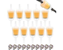 Brandstoffilter set 8 mm/6 mm - inclusief 10 slangklemmen - hoge filtratie - geschikt voor auto, motor, grasmaaier - ShopVlot