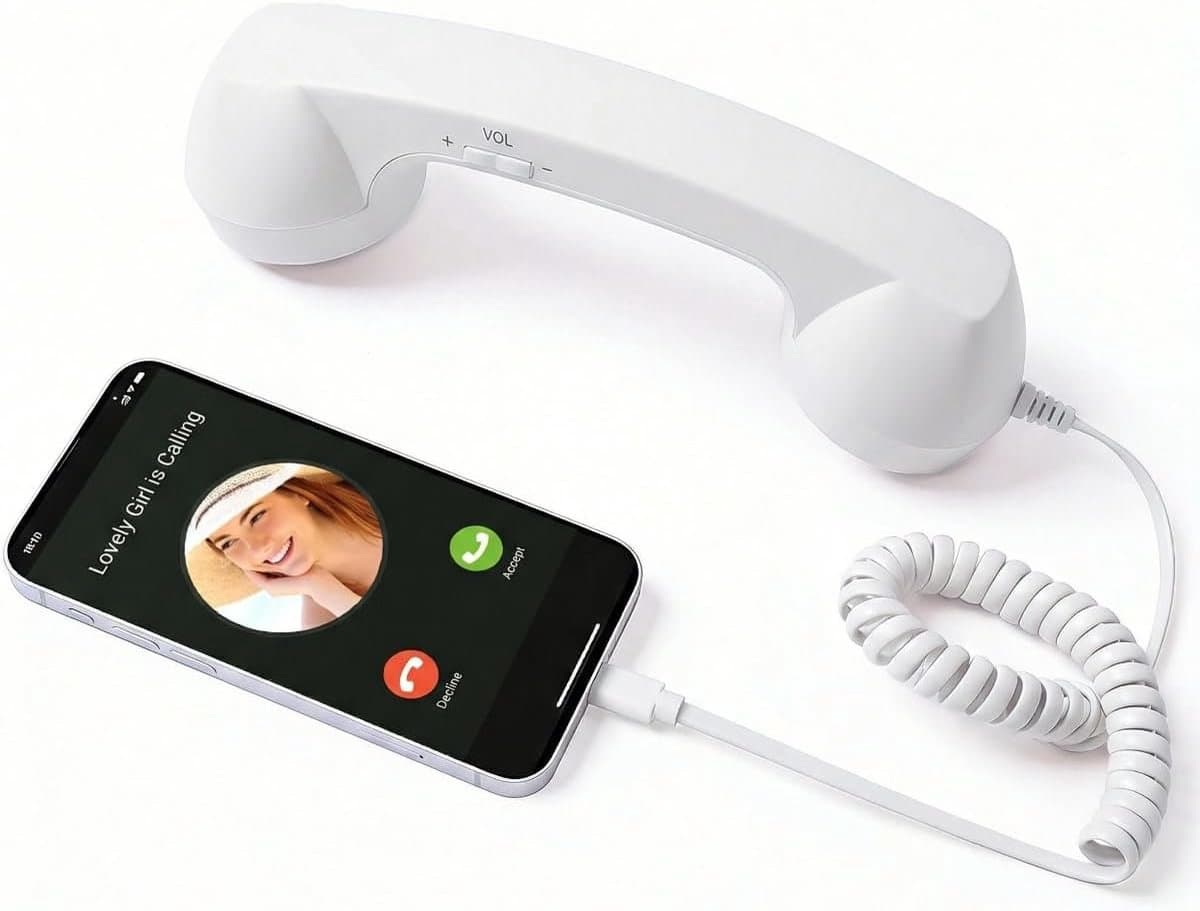 Retro Telefoonhoorn - Geschikt voor iPhone & Android - USB-C Bedrade Telefoonhoorn met Microfoon - Vintage Handset voor Bellen, Videogesprekken, Vergaderingen & Online Conferenties - Wit — afbeelding 1