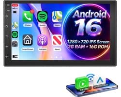 ESSGOO Autoradio 2 DIN Universeel – Android 16 – 7 inch HD-touchscreen - Apple CarPlay & Android Auto (Draadloos) – FM, wifi, SWC – GPS-navigatiesysteem