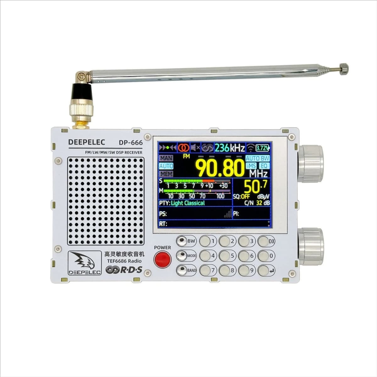 DEEPELEC DP-666 Wereldontvanger - TEF6686 DSP Radio - FM/LW/MW/SW Kortegolf met RDS - Oplaadbare 5000 mAh accu - Wit TEF TUNER — afbeelding 1