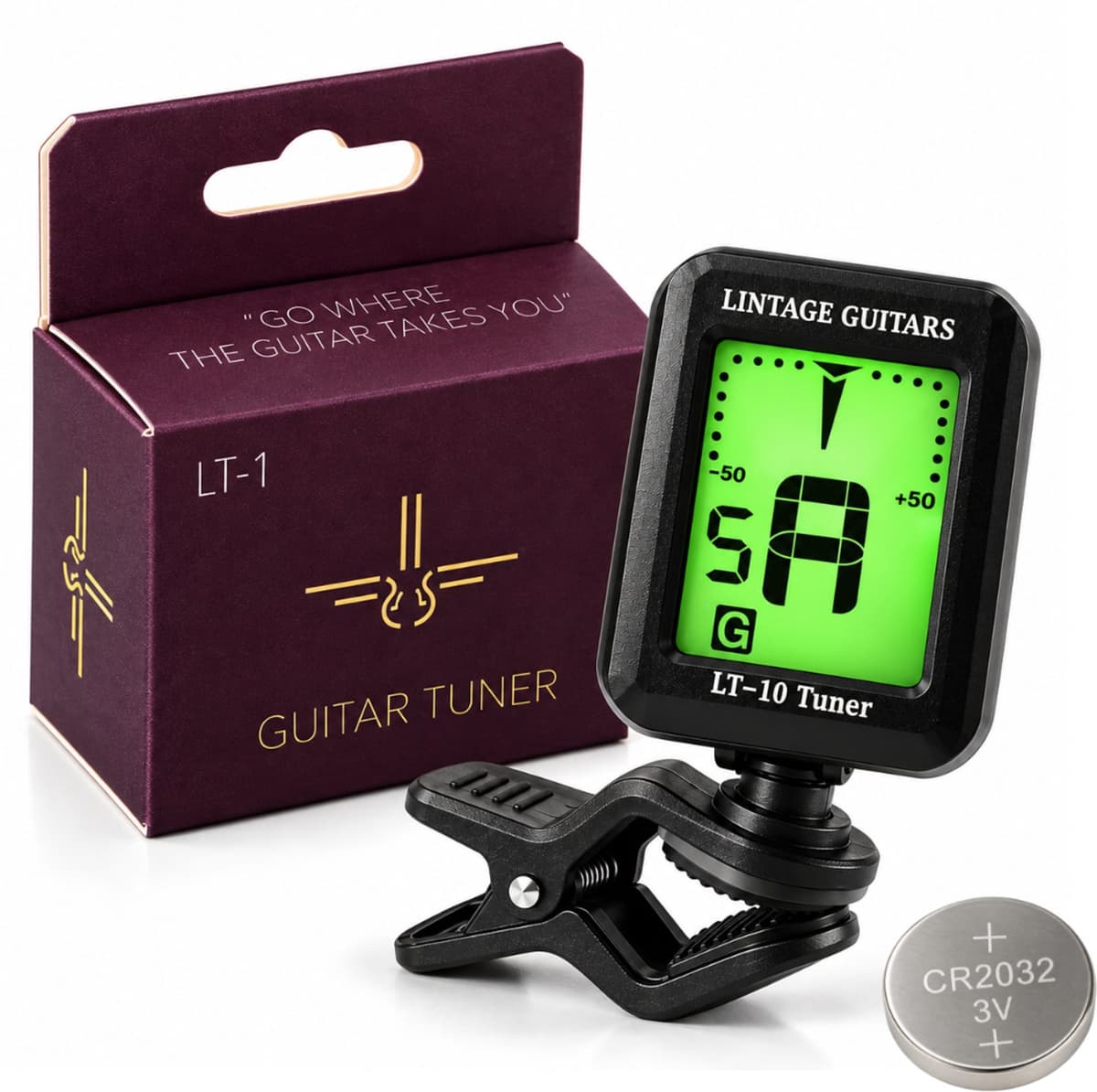 Lintage Guitars LT-1 Stemapparaat – Digitale Gitaar stemmer Tuner – Chromatisch – Clip-On – Gitaar, Basgitaar, Viool, Ukulele & Banjo — afbeelding 1