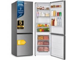 Heinner HC-HM315XE++ Koel-vriescombinatie – 315 L – Energieklasse E – Instelbare Thermostaat – LED-verlichting – Omkeerbare Deur – RVS – 5 Jaar Garantie